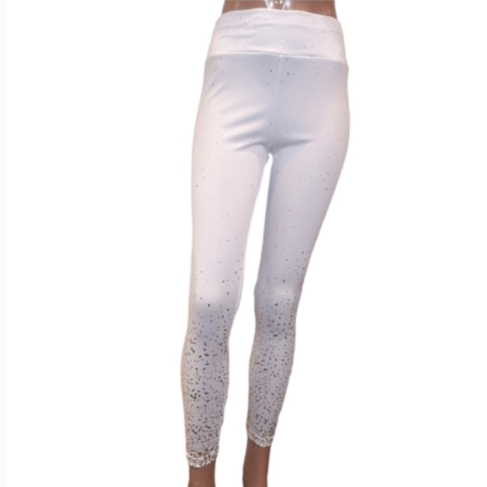High Waist Leggings w Gold Metallic Ombre Flecks Full Length Skinny